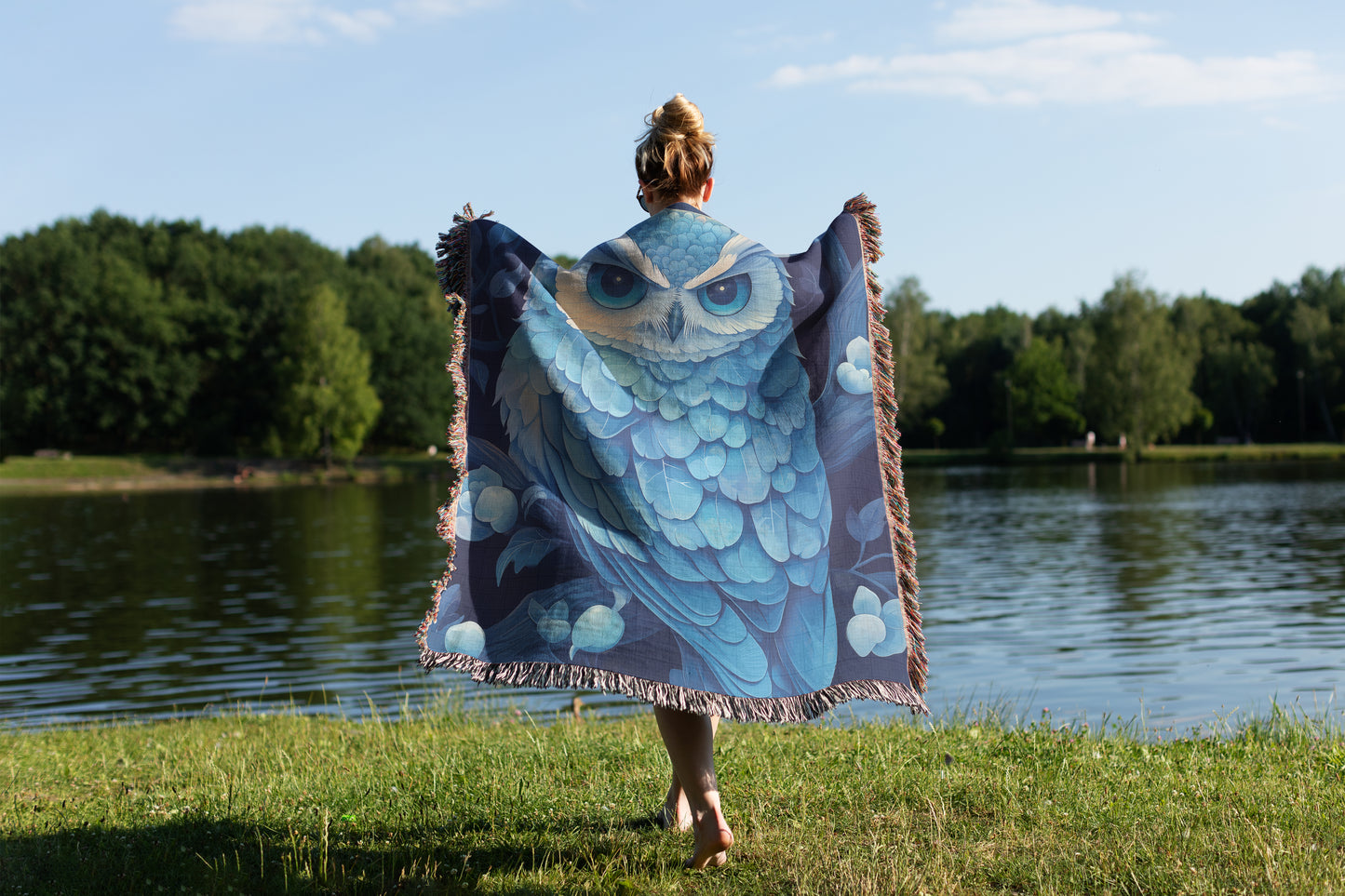 Owl - Blue Woven Throw Blanket