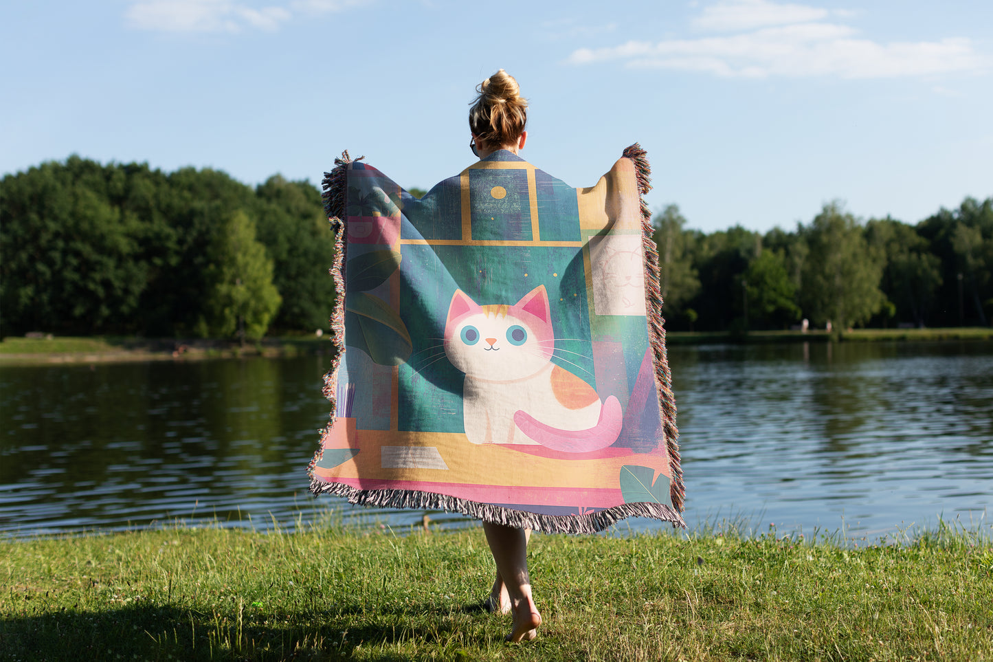 Cat - Watercolor Painted Woven Throw Blanket