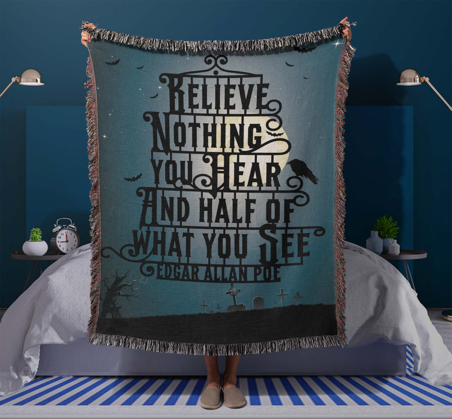Reading - Edger Allen Poe Woven Throw Blanket