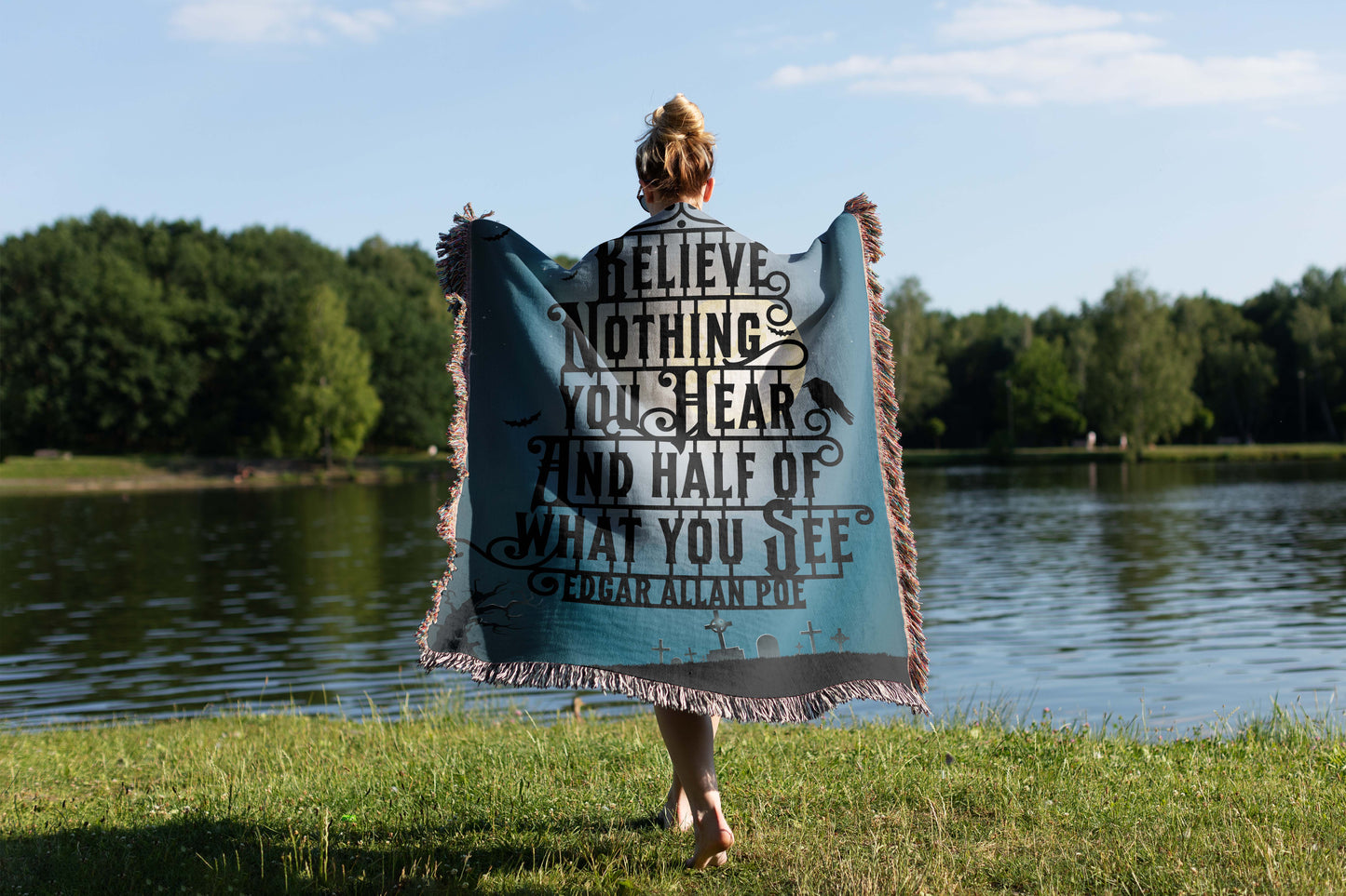 Reading - Edger Allen Poe Woven Throw Blanket