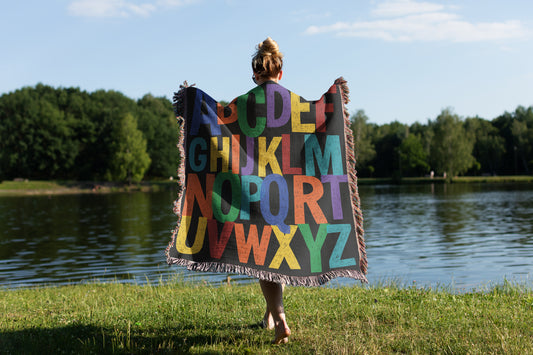 ABC Color Woven Throw Blanket (Painted Letters)