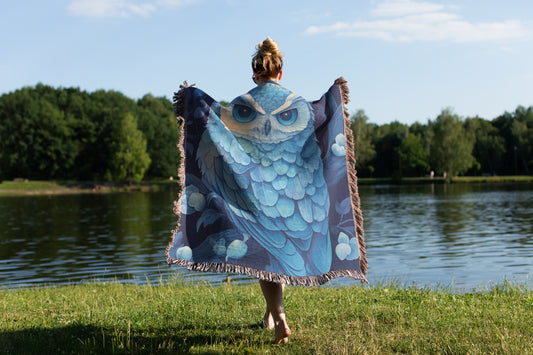 Owl - Blue Woven Throw Blanket