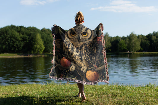 Owl - Brown Woven Throw Blanket