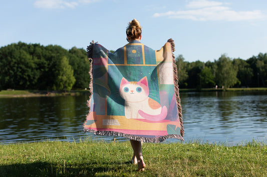 Cat - Watercolor Painted Woven Throw Blanket