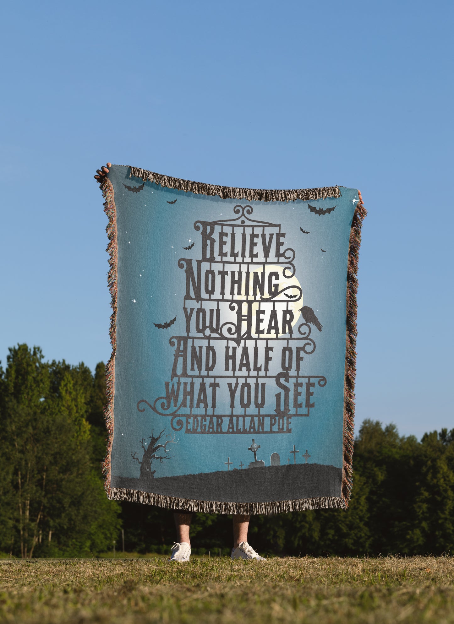 Reading - Edger Allen Poe Woven Throw Blanket