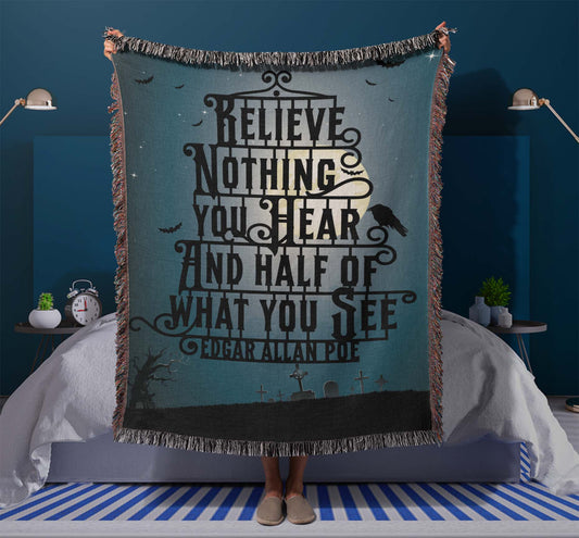 Reading - Edger Allen Poe Woven Throw Blanket
