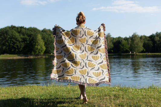 Pattern - Yellow Flower Woven Throw Blanket