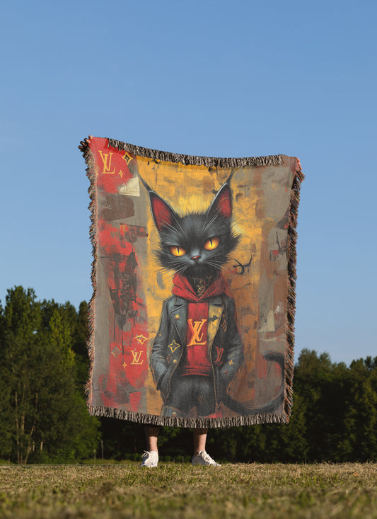 Cat - Mischievous Fan Art Woven Throw Blanket