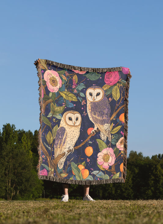 Owl  - Couple Woven Throw Blanket