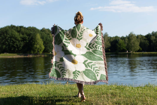 Flower - Simple Graphic Woven Throw Blanket